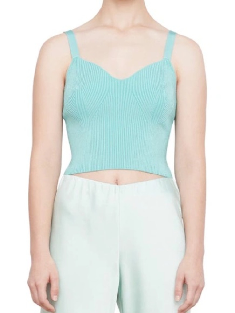 VINCE Sweetheart Rib Crop Tank In Aqua Dew - Picture 6 of 6